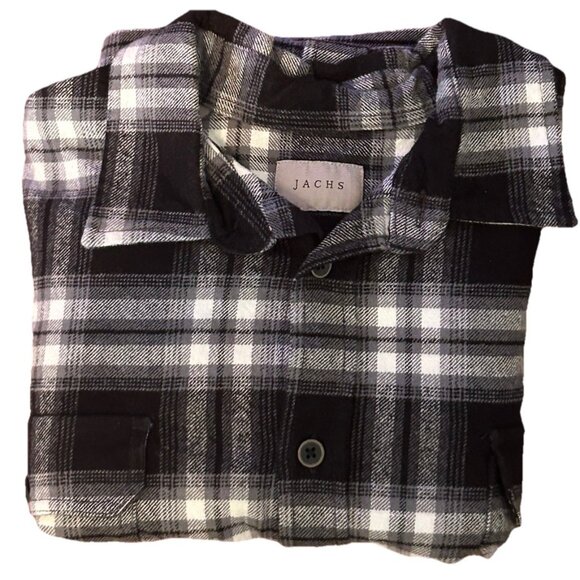 JACHS Shirt Mens Extra Large Black Gray White Button Up Cotton Long Sleeve - Picture 5 of 7